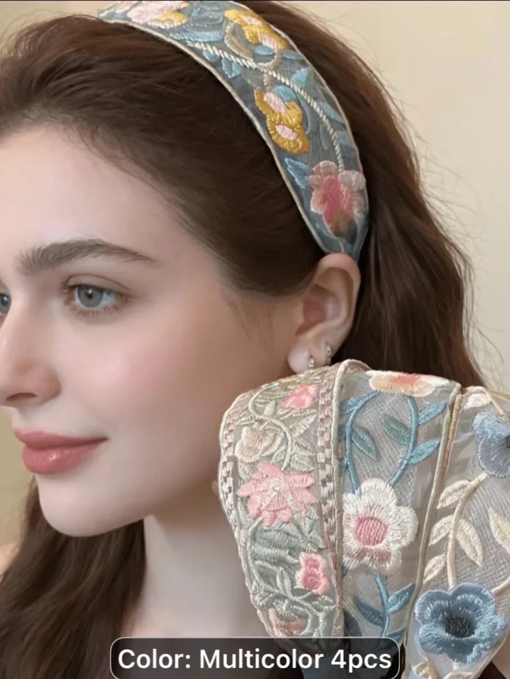 4 pcs Embroidered Floral Padded Headband - Multicolor